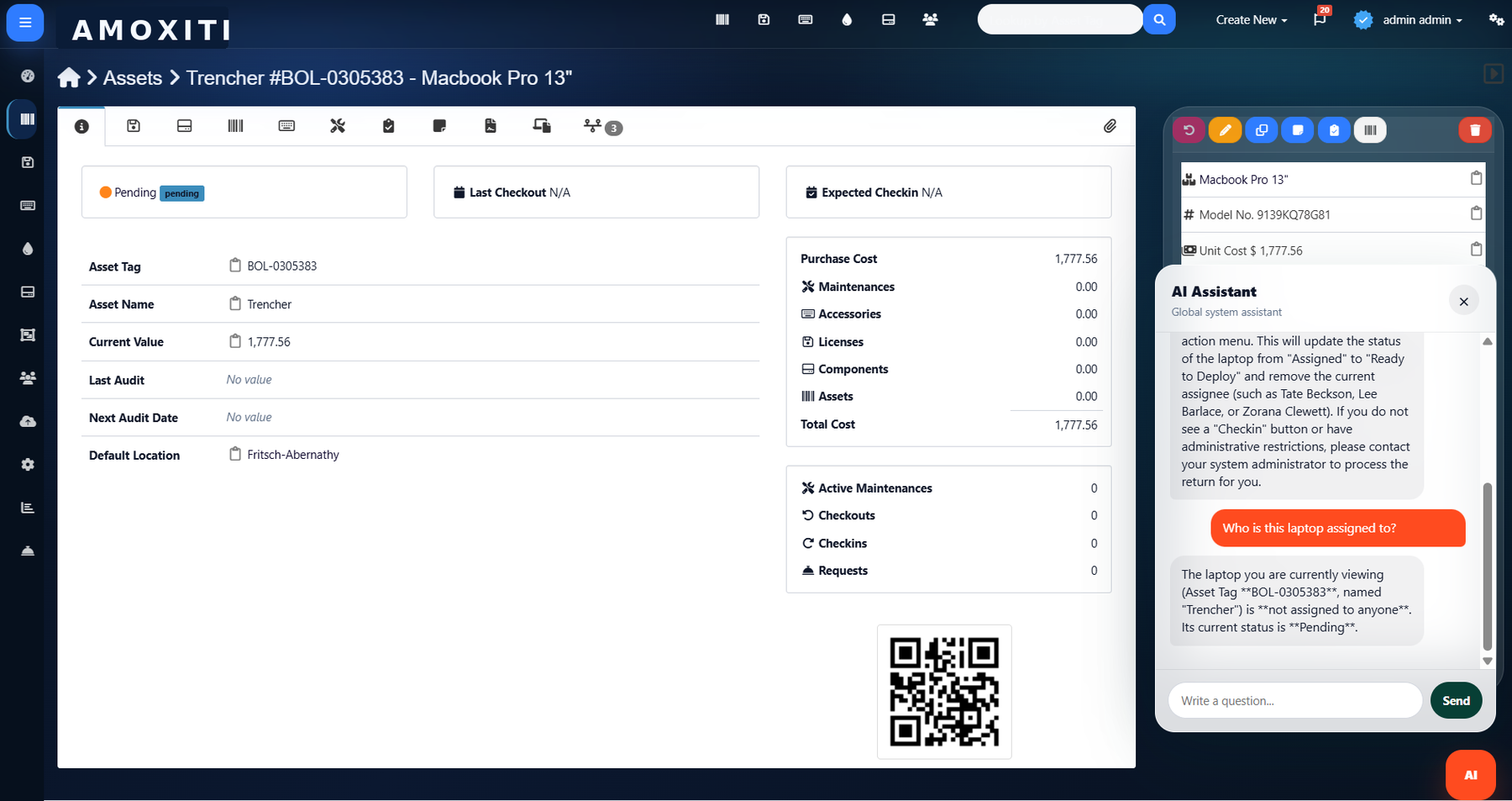 AMOXITI AI assistant on asset page