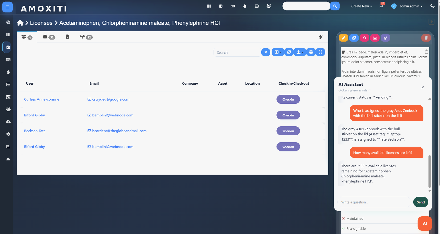AMOXITI license detail screen